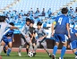 聖和学園のエースナンバー14番MF永井大士(3年)は自慢のドリブルで攻めたが、徹底マークに遭いゴールに絡めず